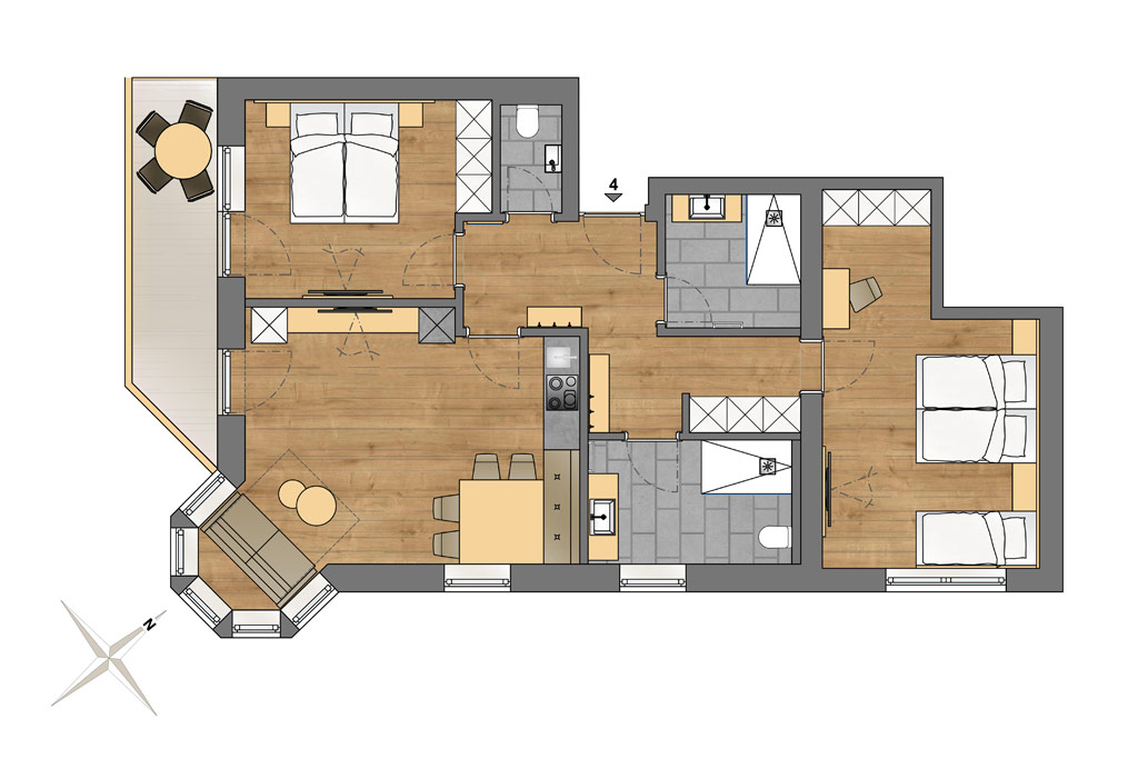 6 Hotel Dreisonnenhof Fiss Apart 3 Sonnen 4 Grundriss 1